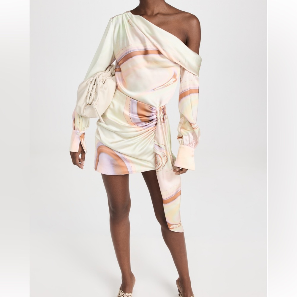 SIMKHAI Mae Marble Printed Satin Draped Mini Skirt